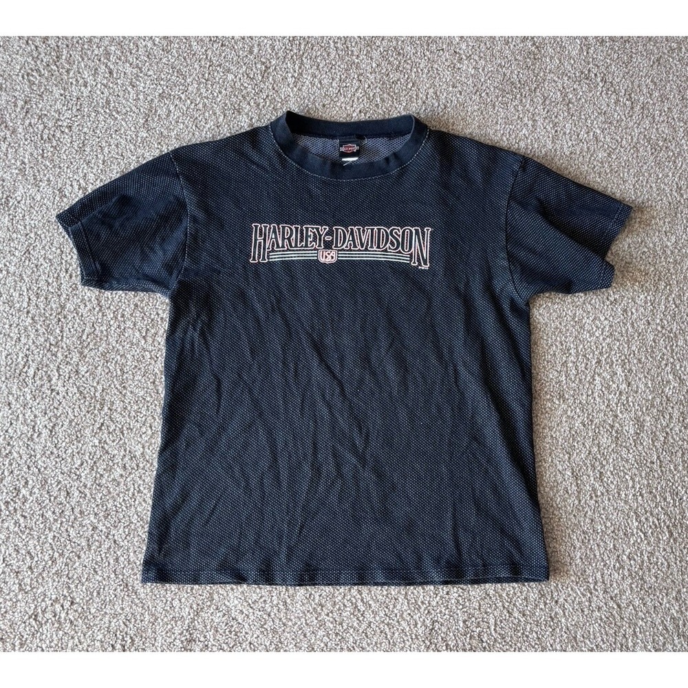 Vintage Harley Davidson Mens XL Textured T Shirt Black Cotton‎ Blend